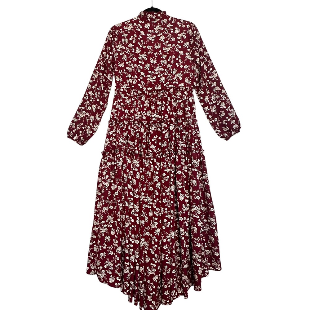 Ivy City Dress Lisbeth Floral Tiered Ruffle High Low Burgundy‎ M Cottagecore - Picture 12 of 15